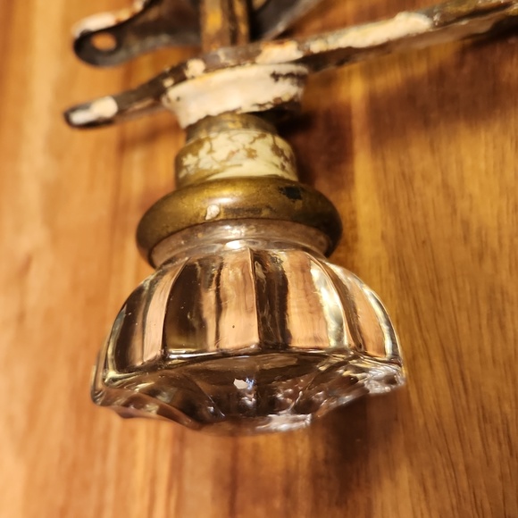 Vintage Clear Glass and Brass Door Knobs 2 attached Doorplates - Picture 9 of 16